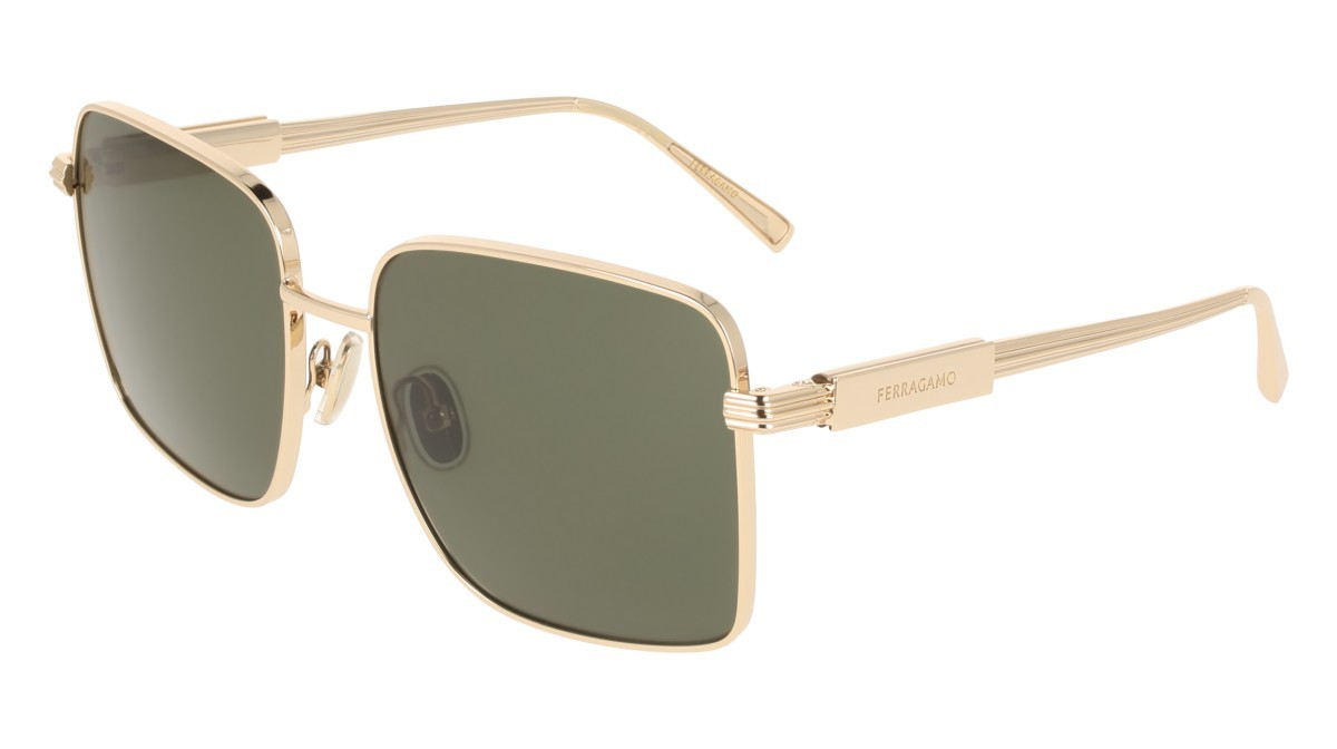 Sunglasses Salvatore Ferragamo SF330S (752) color gold/green shape square lenses solid green