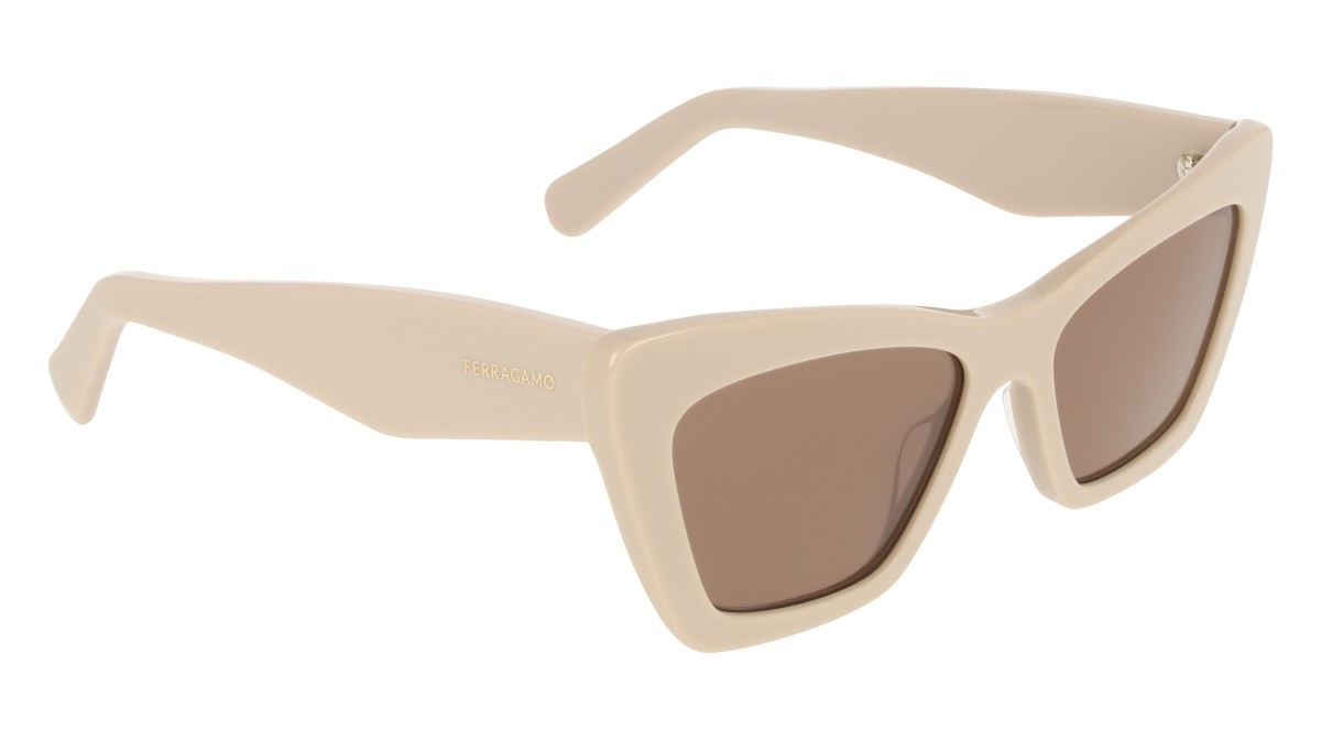 Sunglasses Salvatore Ferragamo SF929SN (259) color beige shape butterfly lenses solid brown