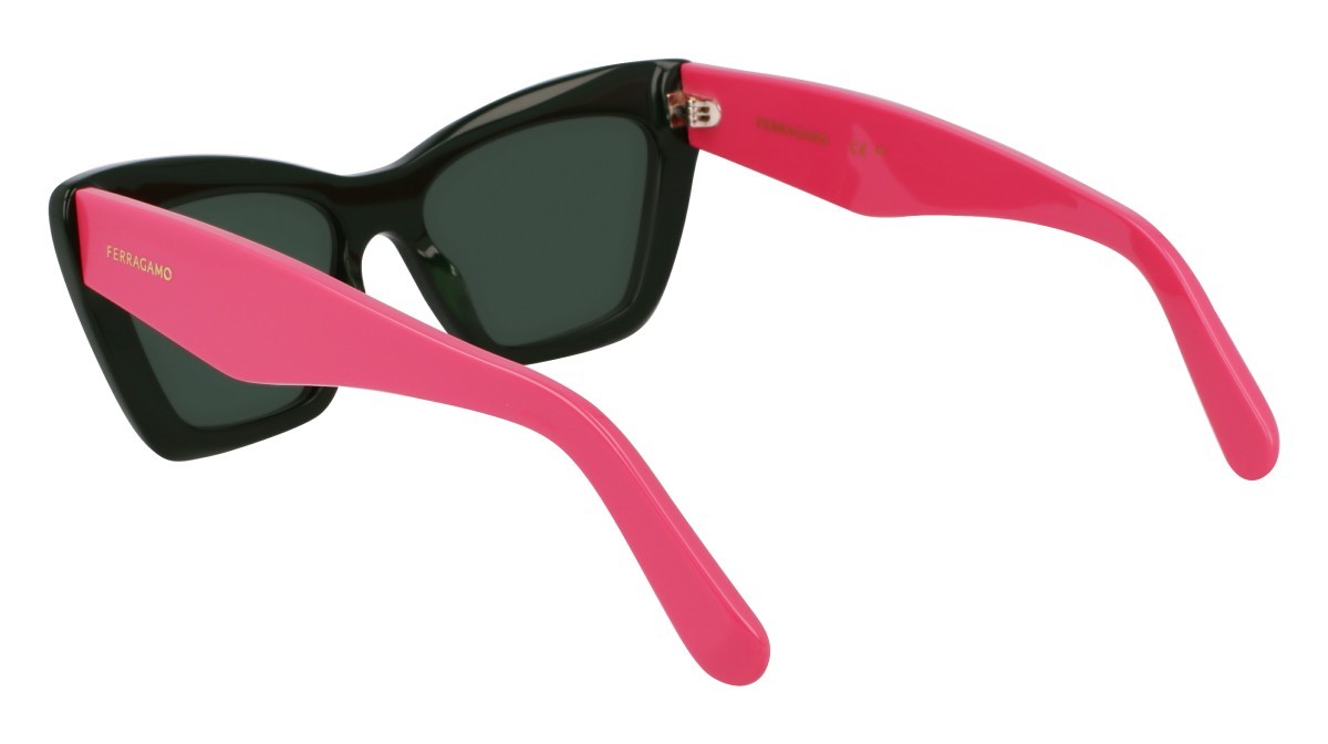 Sunglasses Salvatore Ferragamo SF929SN (304) color dark green/peonia pink shape butterfly lenses solid green