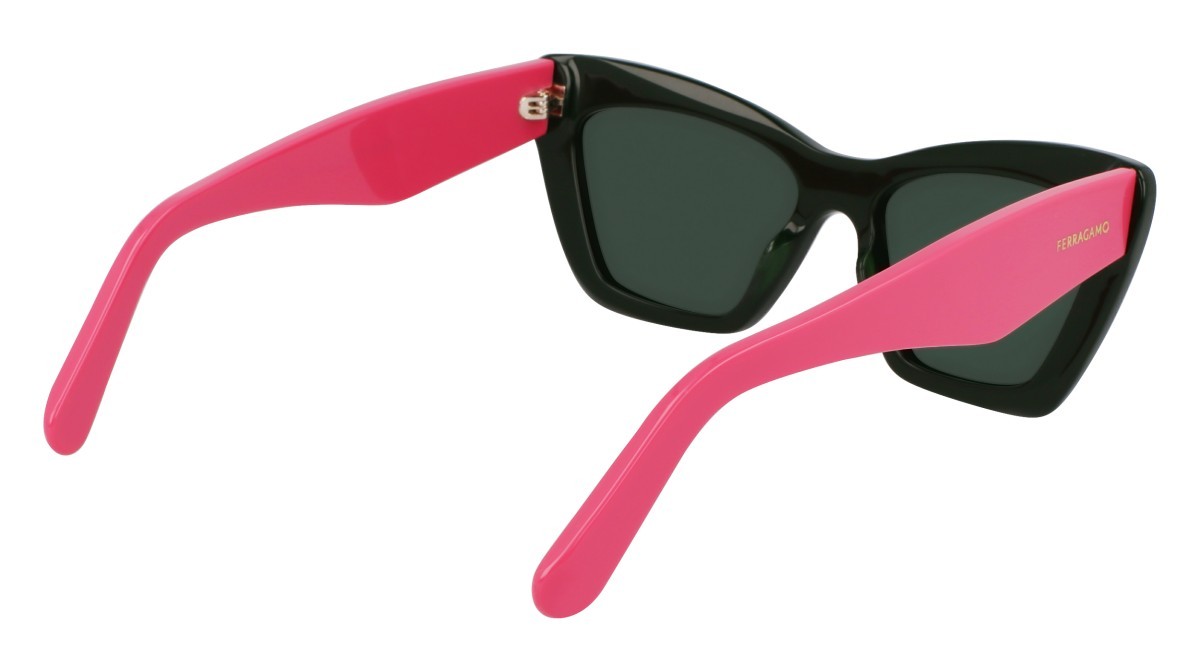 Sunglasses Salvatore Ferragamo SF929SN (304) color dark green/peonia pink shape butterfly lenses solid green
