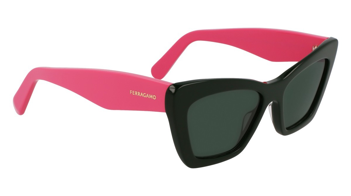 Sunglasses Salvatore Ferragamo SF929SN (304) color dark green/peonia pink shape butterfly lenses solid green
