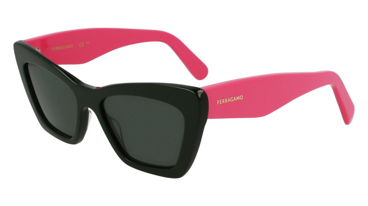 Sunglasses Salvatore Ferragamo SF929SN (304) color dark green/peonia pink shape butterfly lenses solid green