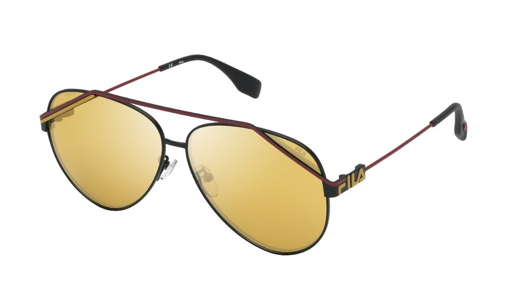 Occhiali da sole Fila SFI018 (531G) colore nero semilucido totale lenti brown / mirror gold