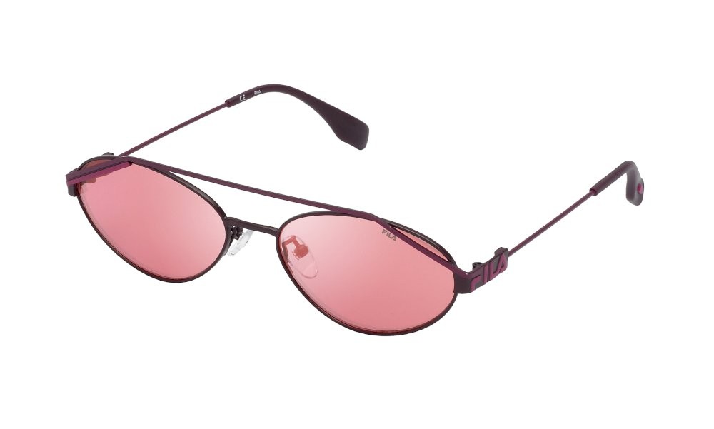 Occhiali da sole Fila SFI019 (0R61) colore prugna semiopaco totale lenti red