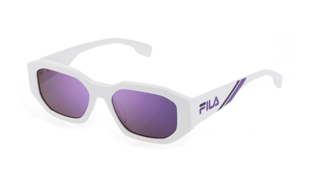 Occhiali da sole Fila SFI315 (847X) colore bianco neve lucido lenti smoke / mirror pink