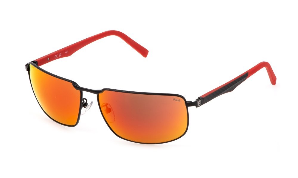 Sunglasses Fila SFI446 (531R) color nero semilucido totale lenses smoke multilayer red