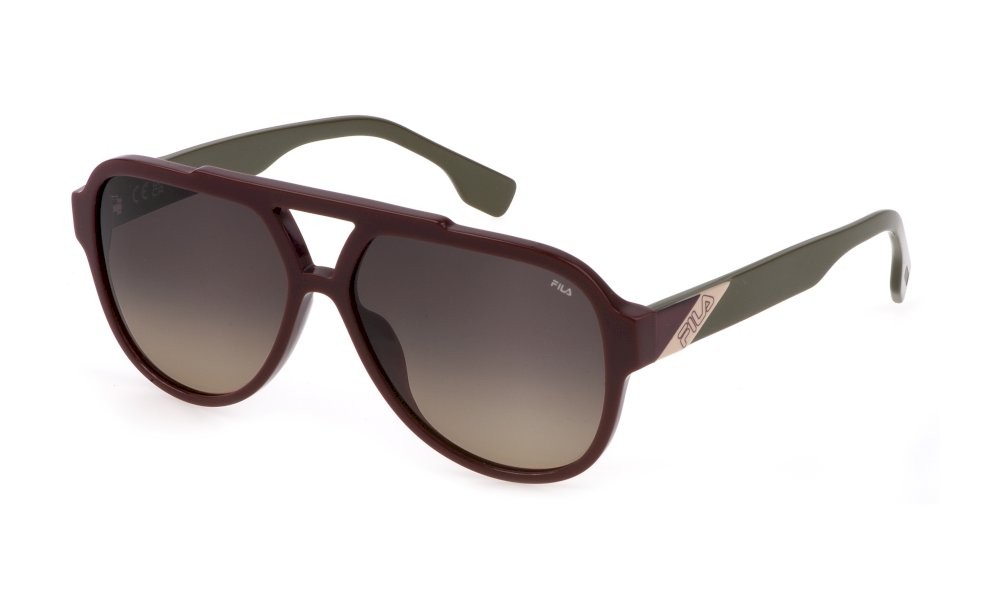 Occhiali da sole Fila SFI459 (03G6) colore rosso pieno lucido lenti smoke gradient brown