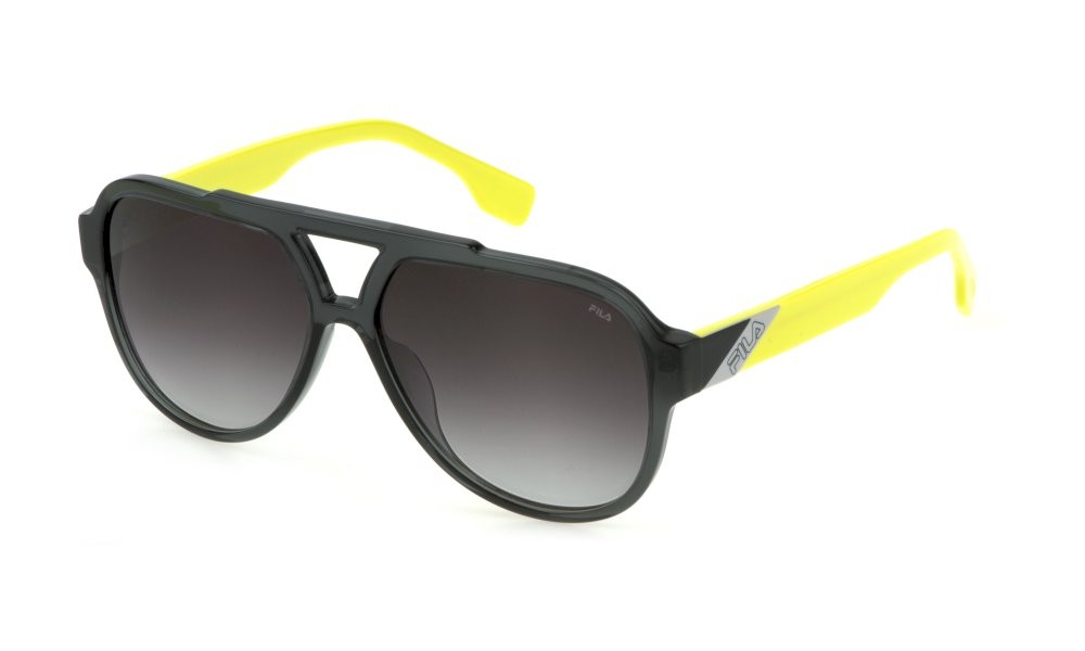 Occhiali da sole Fila SFI459 (09HP) colore grigio scuro trasparente lucido lenti smoke gradient