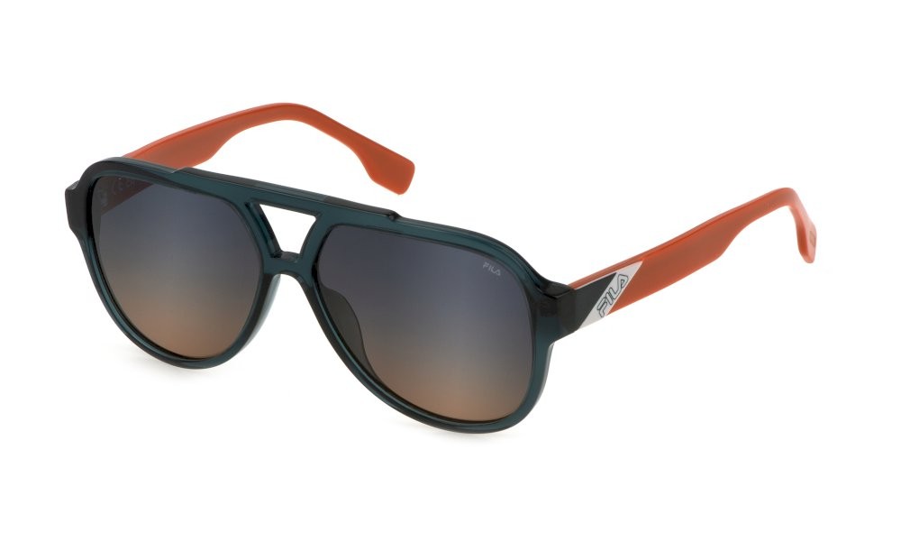 Sunglasses Fila SFI459 (0J80) color verde petrolio trasparente lenses blue gradient orange