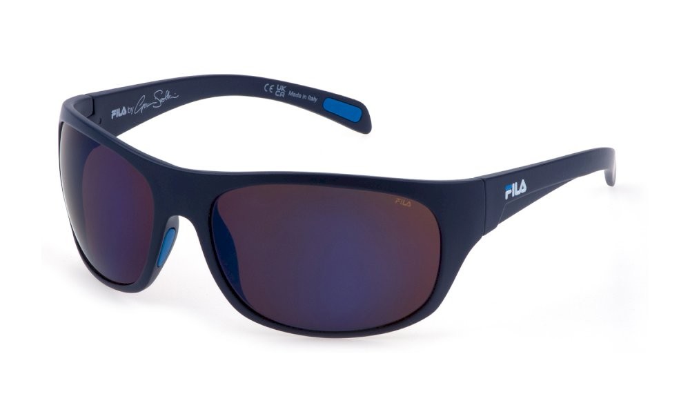 Occhiali da sole Fila SFI514 (6QSB) colore blu notte opaco lenti idrorepellente - brown/mirror blue
