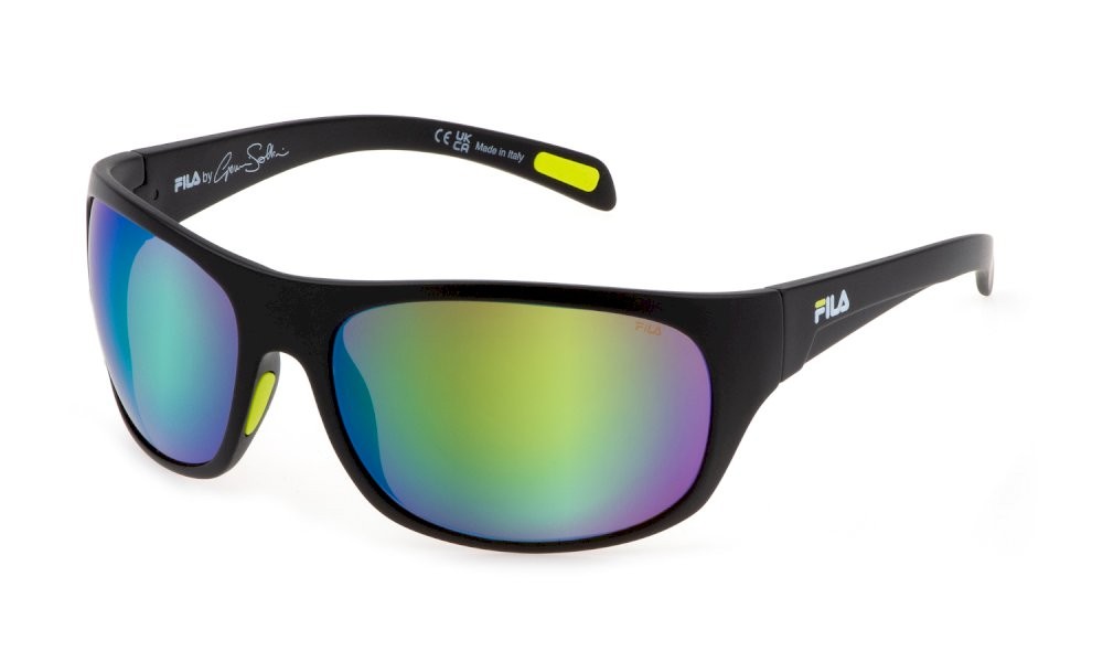 Occhiali da sole Fila SFI514 (U28V) colore nero opaco lenti idrorepellente - brown/mirror green