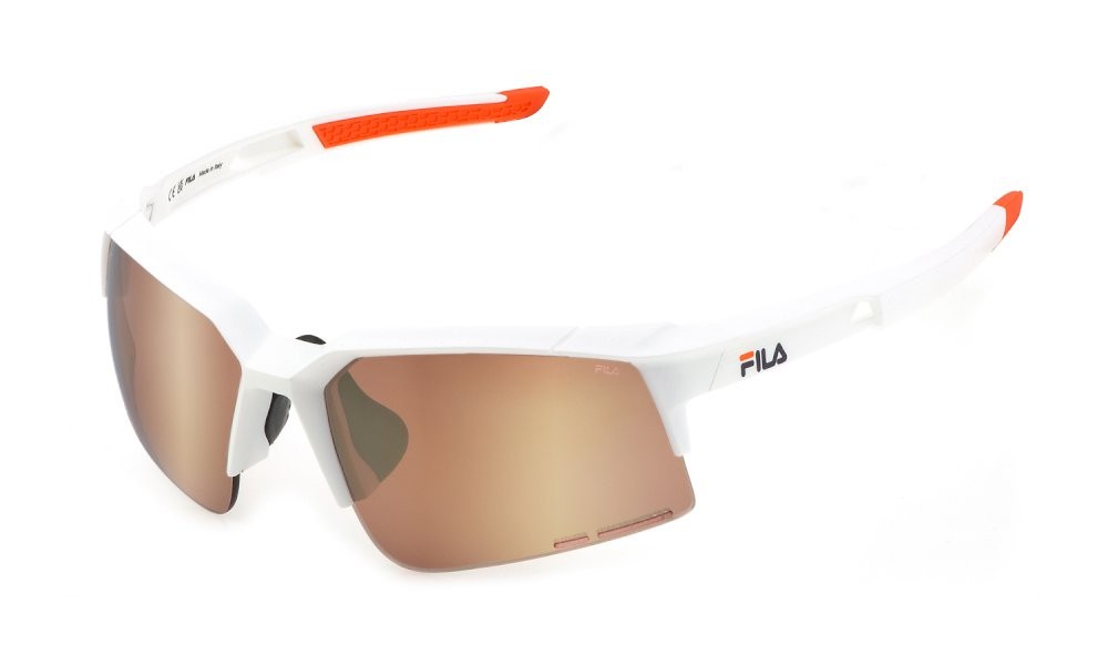 Occhiali da sole Fila SFI515 (5WWX) colore bianco opaco lenti idrorepellente - pink/mirror silver