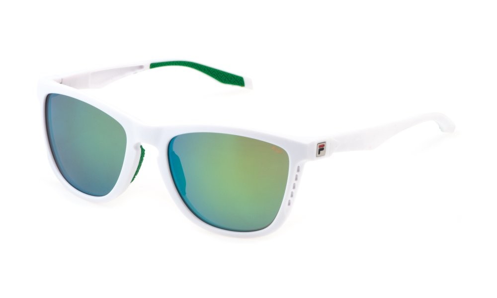 Occhiali da sole Fila SFI895 (847V) colore bianco neve lucido lenti brown/mirror green