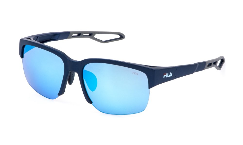 Occhiali da sole Fila SFIA06 (7U4B) colore blu metallizzato opaco lenti brown/multilayer blue