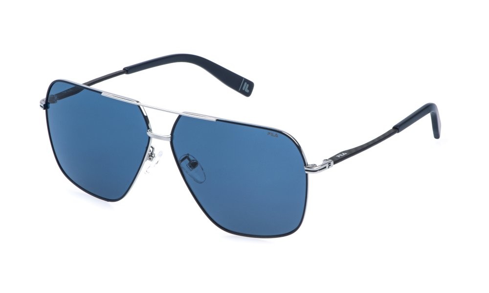 Occhiali da sole Fila SFIA10 (0K53) colore bachelite lucida c/parti blu lucido lenti blue