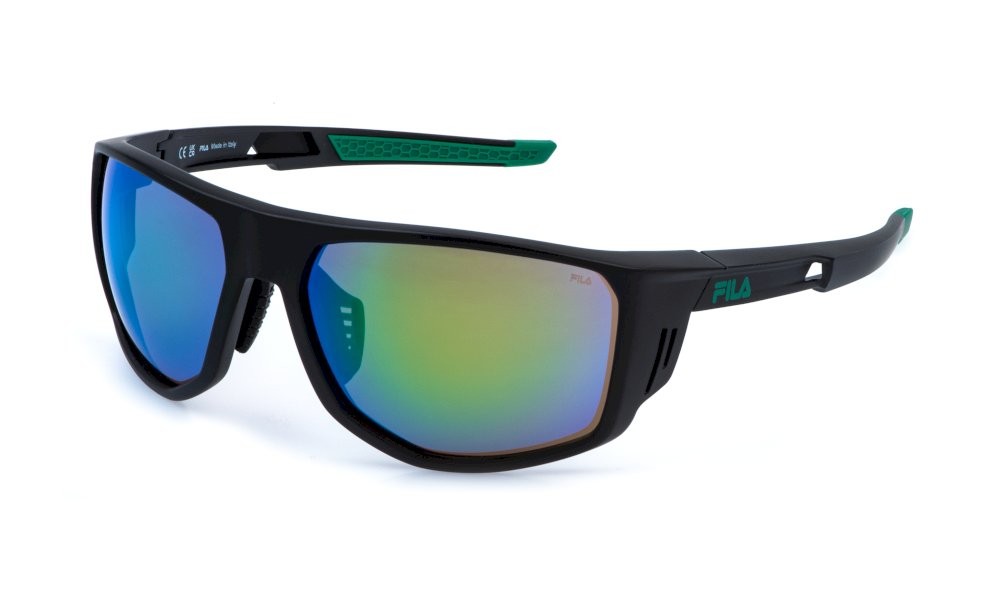 Occhiali da sole Fila SFIB13 (U28V) colore nero opaco lenti brown/mirror green