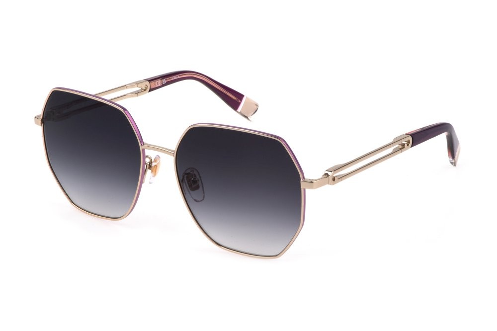 Sunglasses Furla SFU689 (0SN9) color oro chiaro c/parti colorate lucido lenses blue gradient