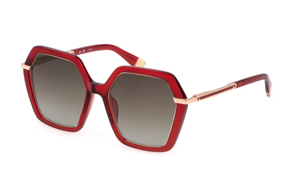 Sonnenbrillen Furla SFU691 (06NL) farbe rosso trasparente lucido gläser brown grad.
