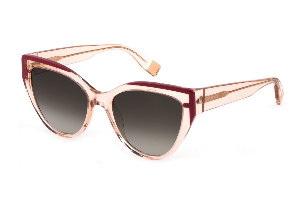 Sonnenbrillen Furla SFU694 (09TU) farbe pesca trasparente lucido gläser brown grad.pink