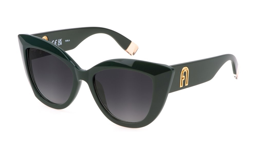 Sunglasses Furla SFU711 (0D80) color verde pieno lucido lenses smoke gradient