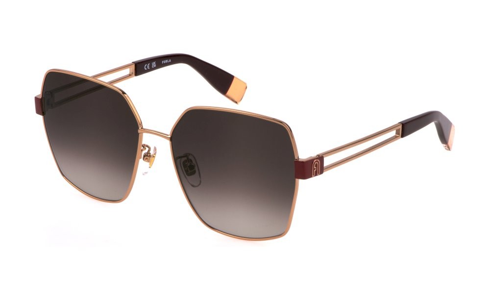Sonnenbrillen Furla SFU716 (08FC) farbe oro ramato lucido gläser brown grad.pinkl