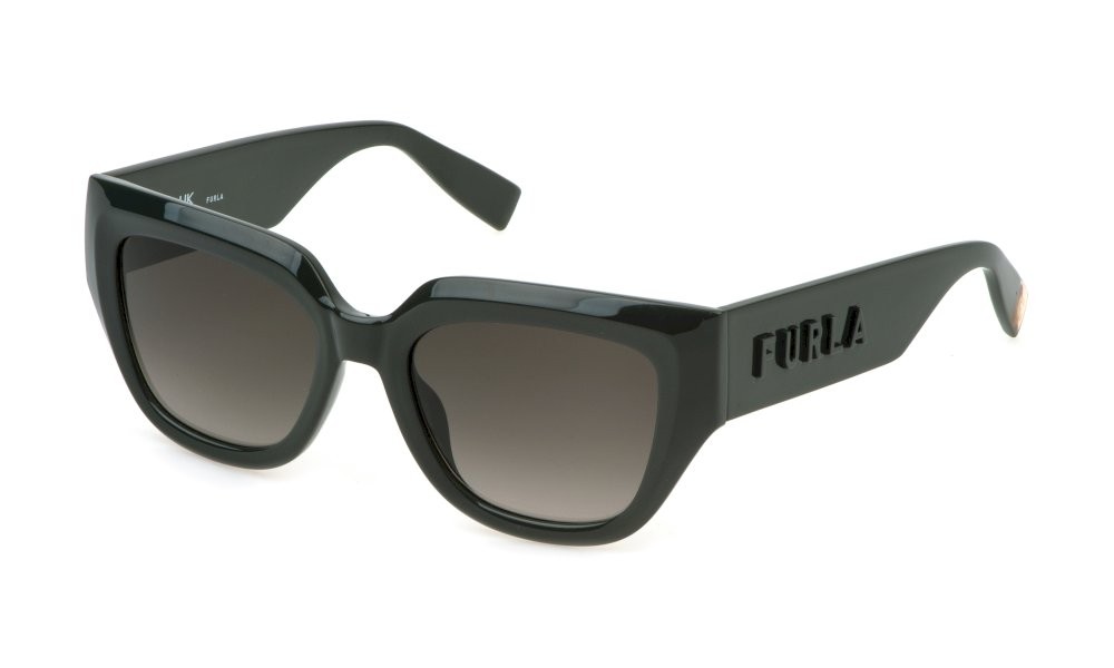 Sunglasses Furla SFU809V (06WT) color verde scuro lucido lenses smoke gradient smoke