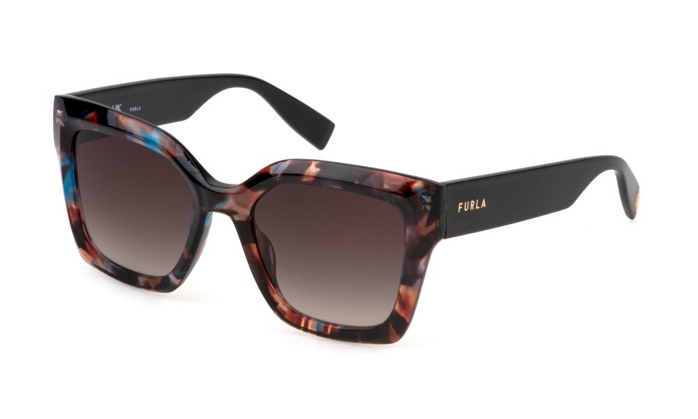 Sunglasses Furla SFU810 (0P61) color avana azzurro-multicolor lenses brown gradient