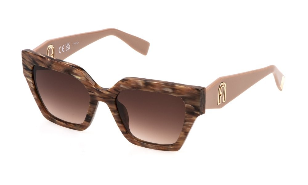 Sunglasses Furla SFU811 (06YH) color marrone striato lucido lenses brown gradient