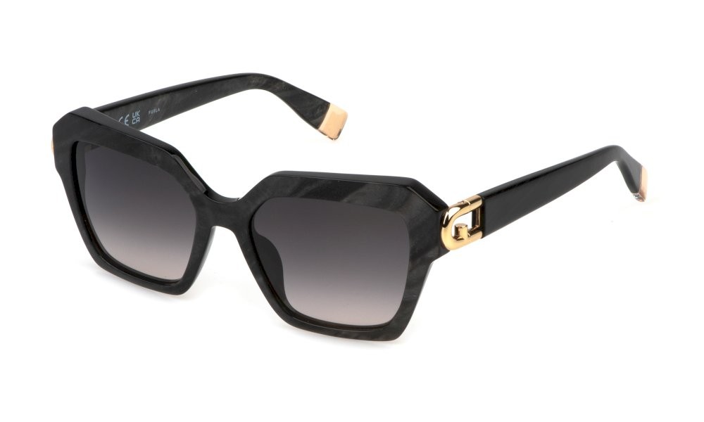 Sunglasses Furla SFU817 (0701) color nero madreperla lucido lenses smoke gradient beige