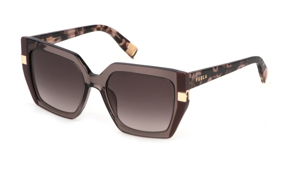 Sunglasses Furla SFU818 (07AY) color marrone trasparente lucido lenses brown gradient brown
