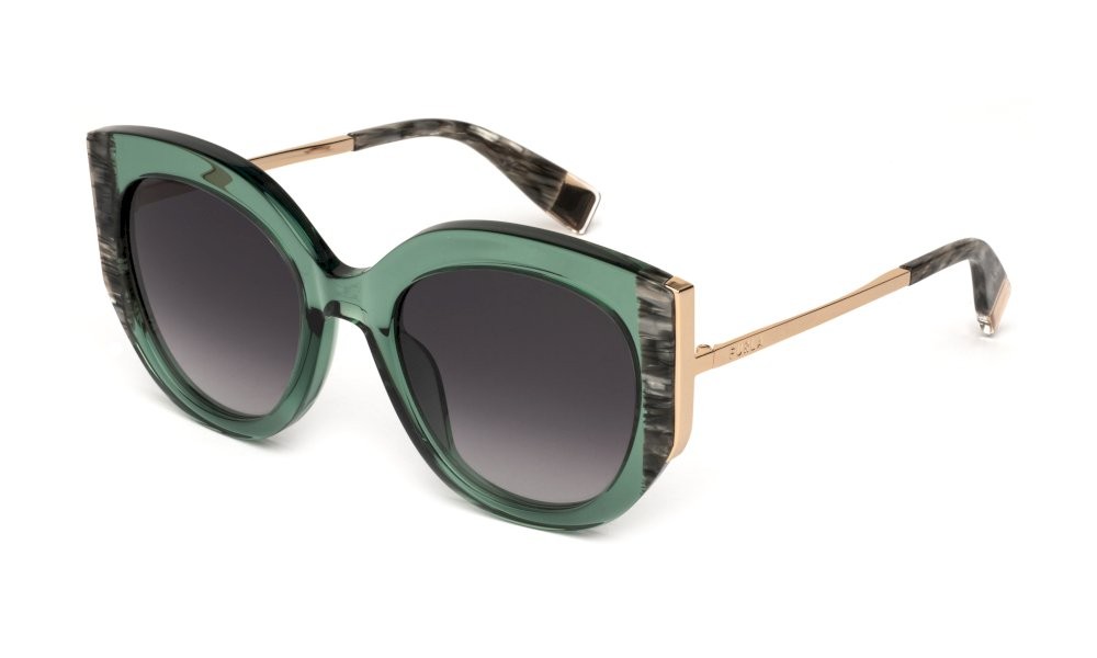 Occhiali da sole Furla SFU820 (03GE) colore verde trasparente lenti smoke gradient
