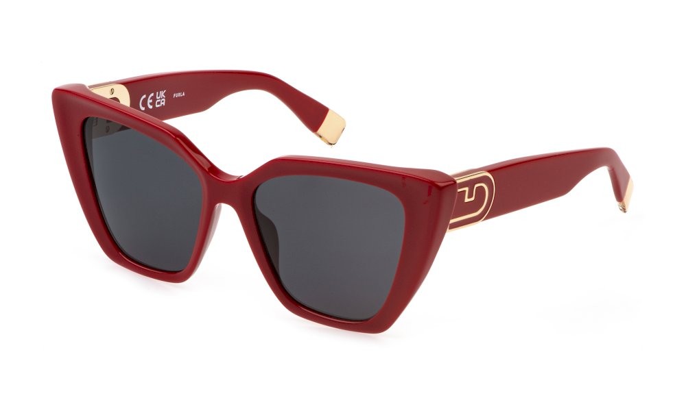 Occhiali da sole Furla SFU879 (09LB) colore rosso pieno lucido lenti smoke
