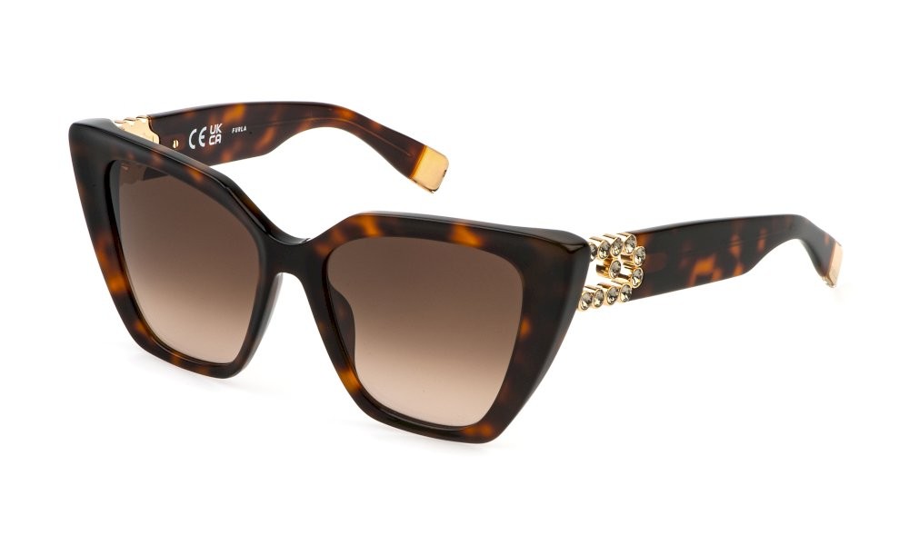 Sunglasses Furla SFU879S (0752) color avana scura lucida lenses brown gradient