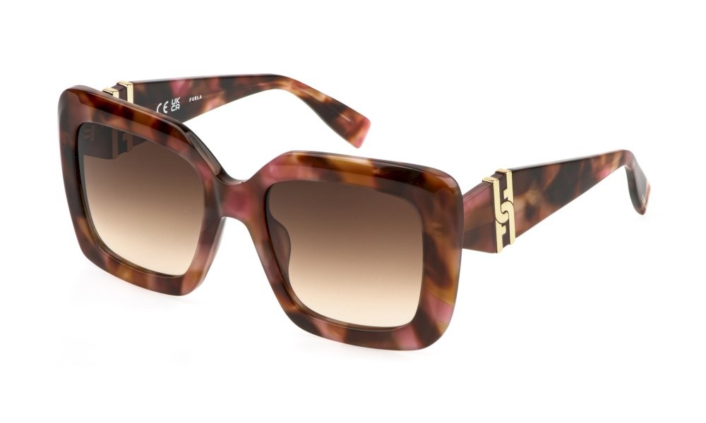Occhiali da sole Furla SFU883 (01GQ) colore avana marrone/rosa lenti brown gradient