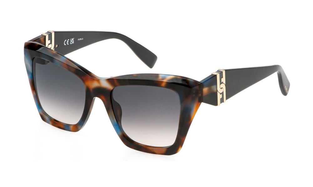 Sunglasses Furla SFU884 (09UV) color avana marrone/blu lenses smoke gradient