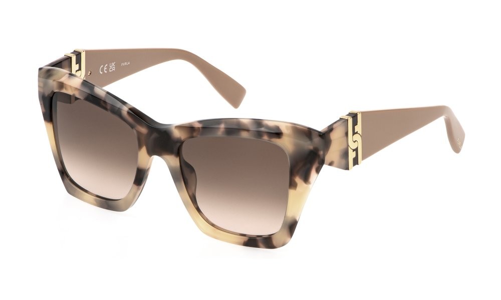 Sunglasses Furla SFU884 (0XA5) color avana marrone-bianco opalino lucida lenses brown gradient