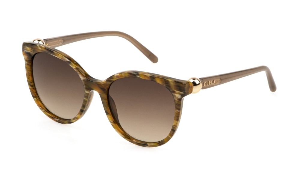 Sunglasses Furla SFU887 (01EV) color marron chiaro striato lenses green gradient brown