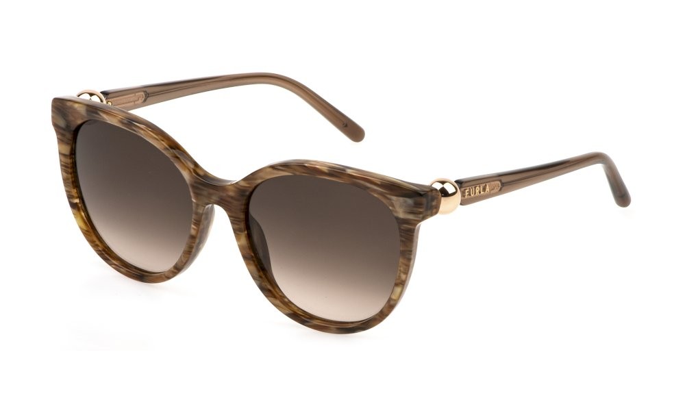 Sunglasses Furla SFU887 (06YH) color marrone striato lucido lenses brown gradient pink