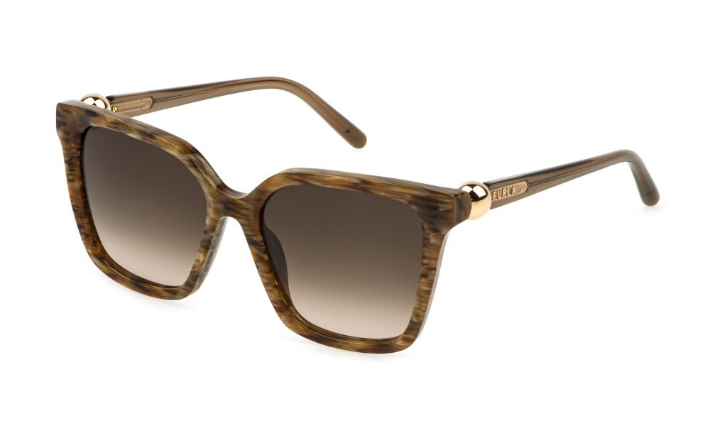 Sunglasses Furla SFU888 (06YH) color marrone striato lucido lenses brown gradient pink