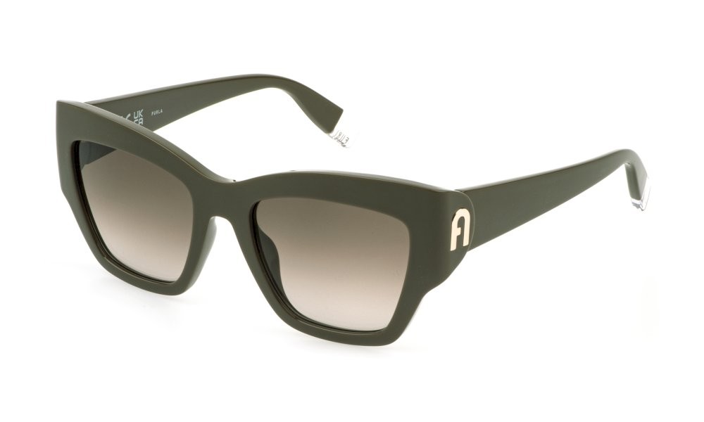 Occhiali da sole Furla SFU891 (06S9) colore verde kaki lucido lenti brown gradient brown