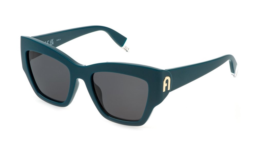 Sunglasses Furla SFU891 (08UE) color petrolio pieno lucido lenses smoke