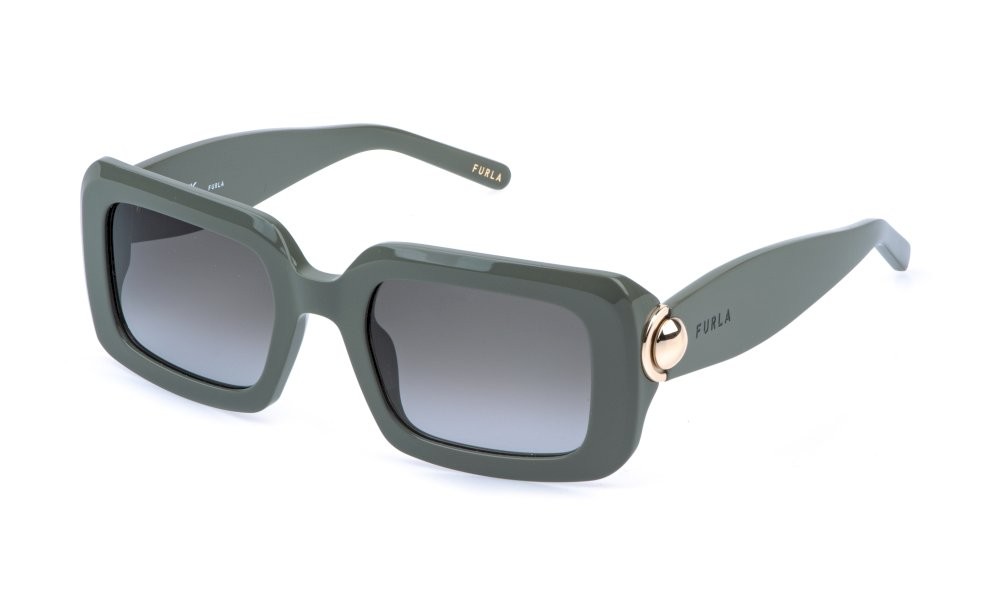 Sunglasses Furla SFU980 (06S9) color verde kaki lucido lenses smoke gradient blue