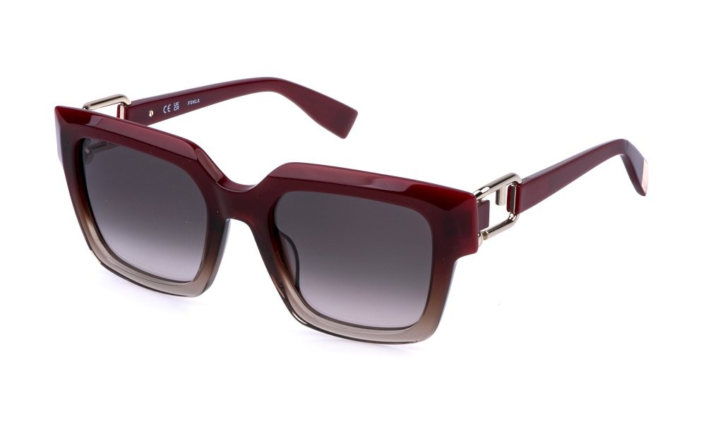Sunglasses Furla SFU981 (0AH7) color bordeaux sfumato marrone lucido lenses brown gradient pink