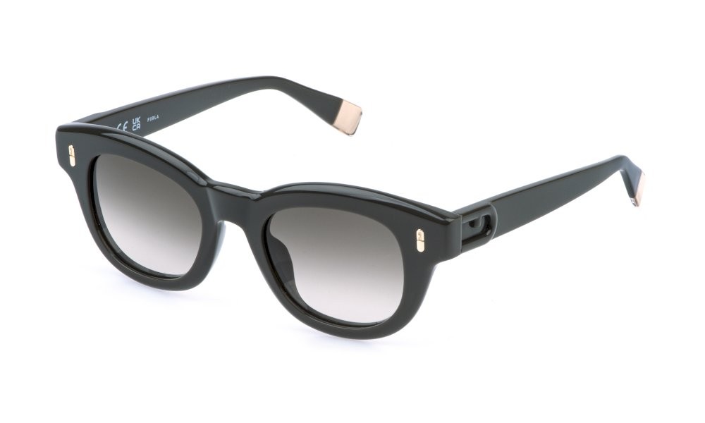 Sunglasses Furla SFU986 (06S9) color verde kaki lucido lenses brown gradient brown