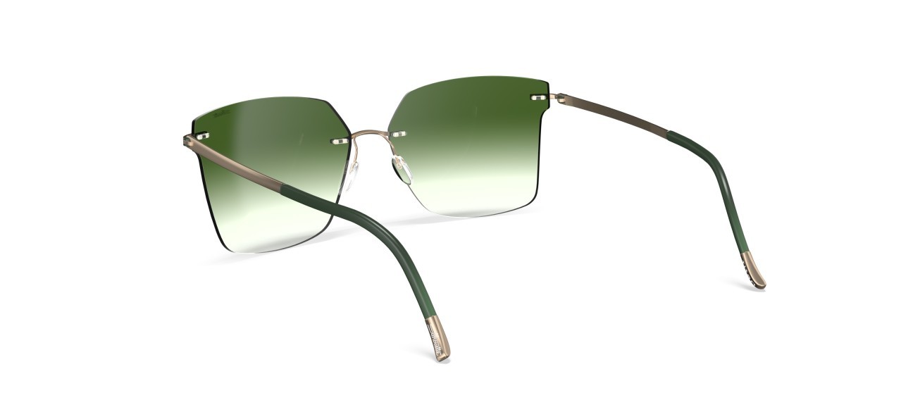 Occhiali da sole Silhouette Rimless Shades 08740 8540 colore classic green gradient forma rettangolare lenti 8540
