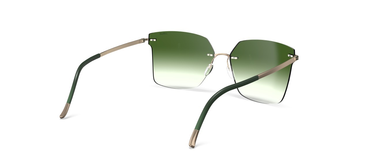 Occhiali da sole Silhouette Rimless Shades 08740 8540 colore classic green gradient forma rettangolare lenti 8540