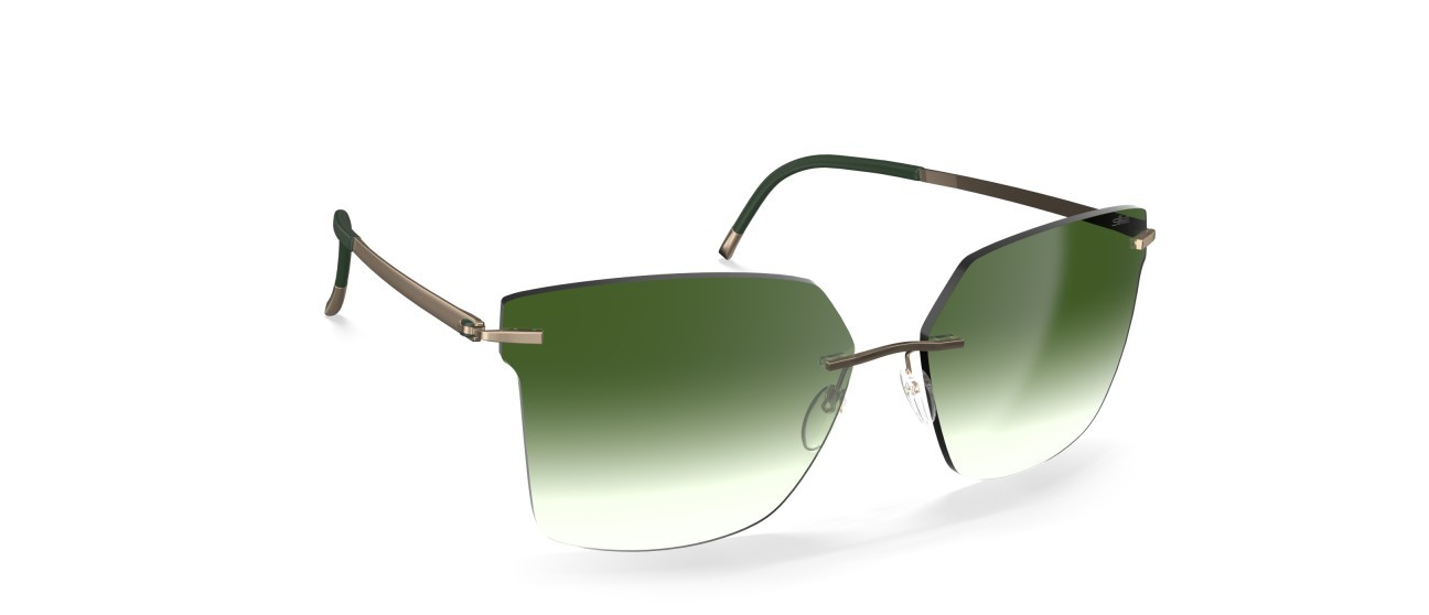 Occhiali da sole Silhouette Rimless Shades 08740 8540 colore classic green gradient forma rettangolare lenti 8540