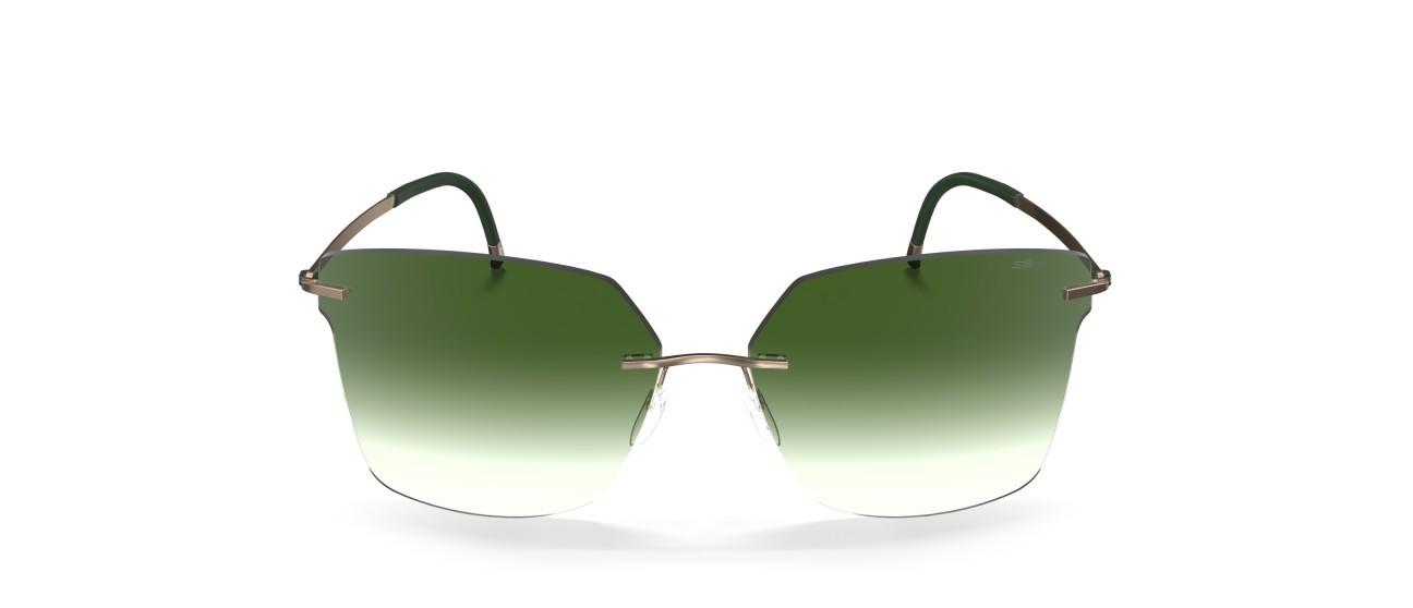 Occhiali da sole Silhouette Rimless Shades 08740 8540 colore classic green gradient forma rettangolare lenti 8540