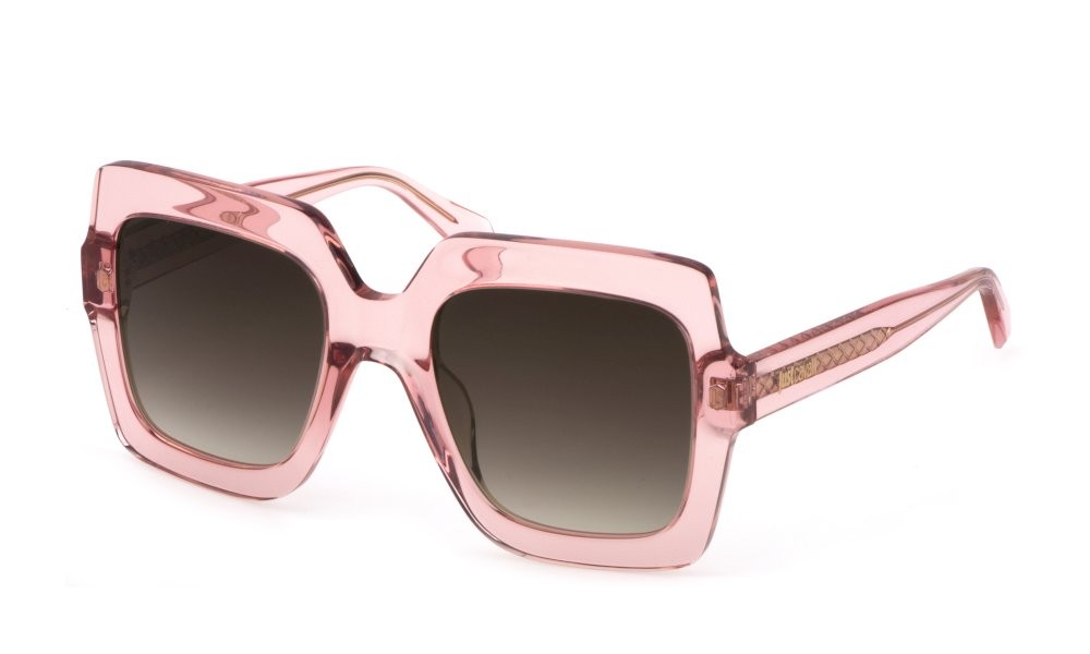 Sonnenbrillen Just Cavalli SJC023 (06M5) farbe pesca trasparente lucido gläser brown grad.