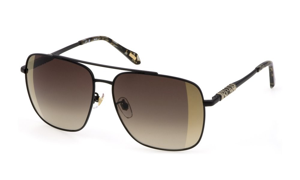 Sonnenbrillen Just Cavalli SJC030 (305G) farbe nero opaco - oro rosè gläser logomania - brown grad. mirror gold